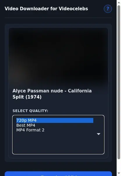 VideoCelebs Video Downloader format dropdown options