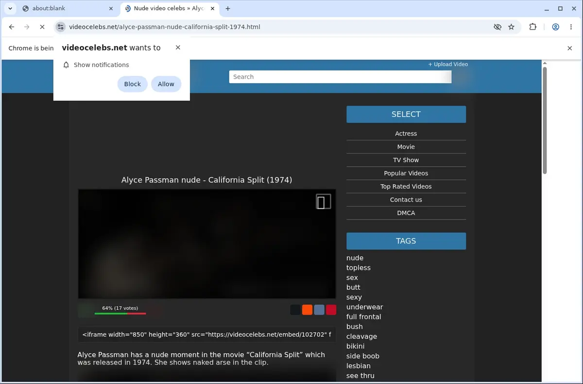 VideoCelebs Video Downloader page open in the browser
