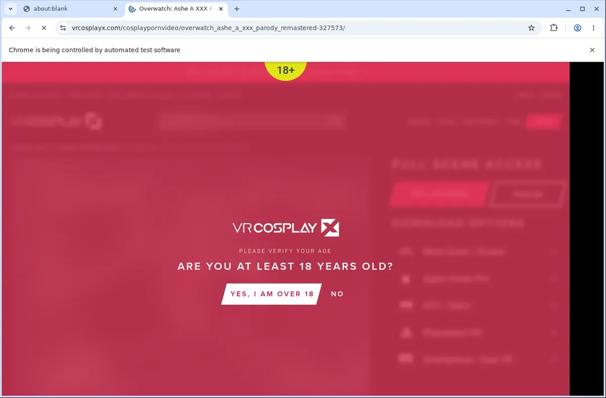 VRCosplayX Video Downloader page open in the browser