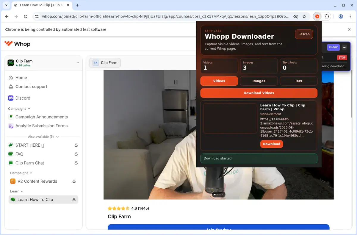 Whop Downloader download progress panel