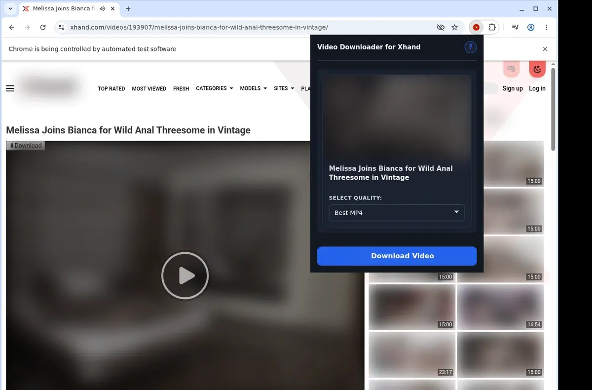 Xhand Video Downloader showing detected media ready to download