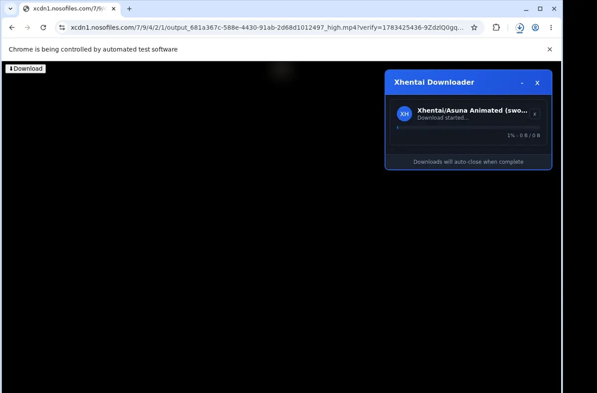 XHentai Video Downloader download progress panel