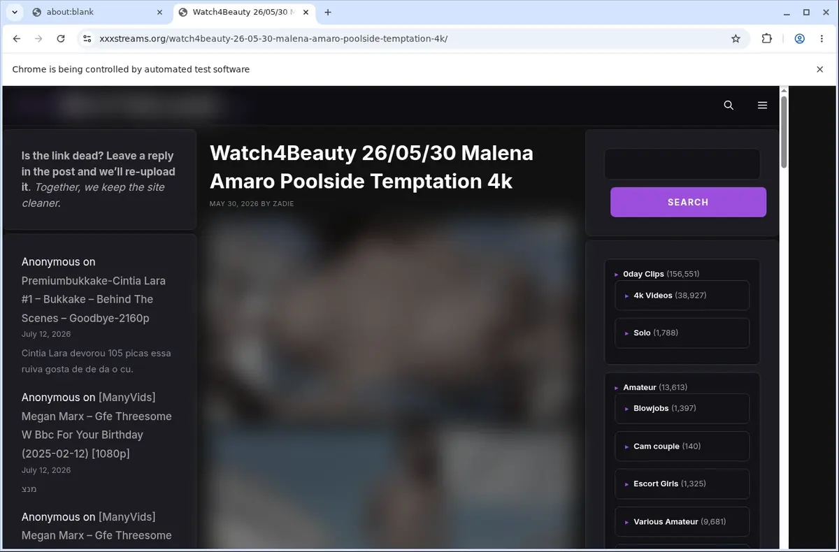 XXXStreams Video Downloader page open in the browser