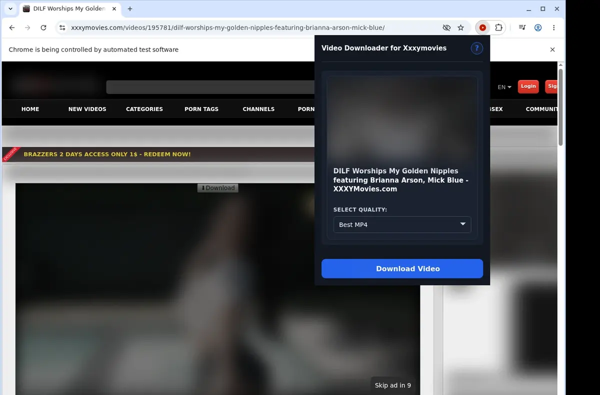 Xxxymovies Video Downloader showing detected media ready to download