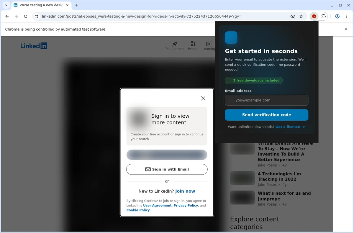 LinkedIn Video Downloader ready state screenshot