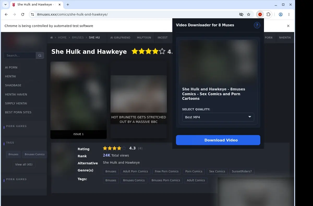 8 Muses Video Downloader showing detected media ready to download