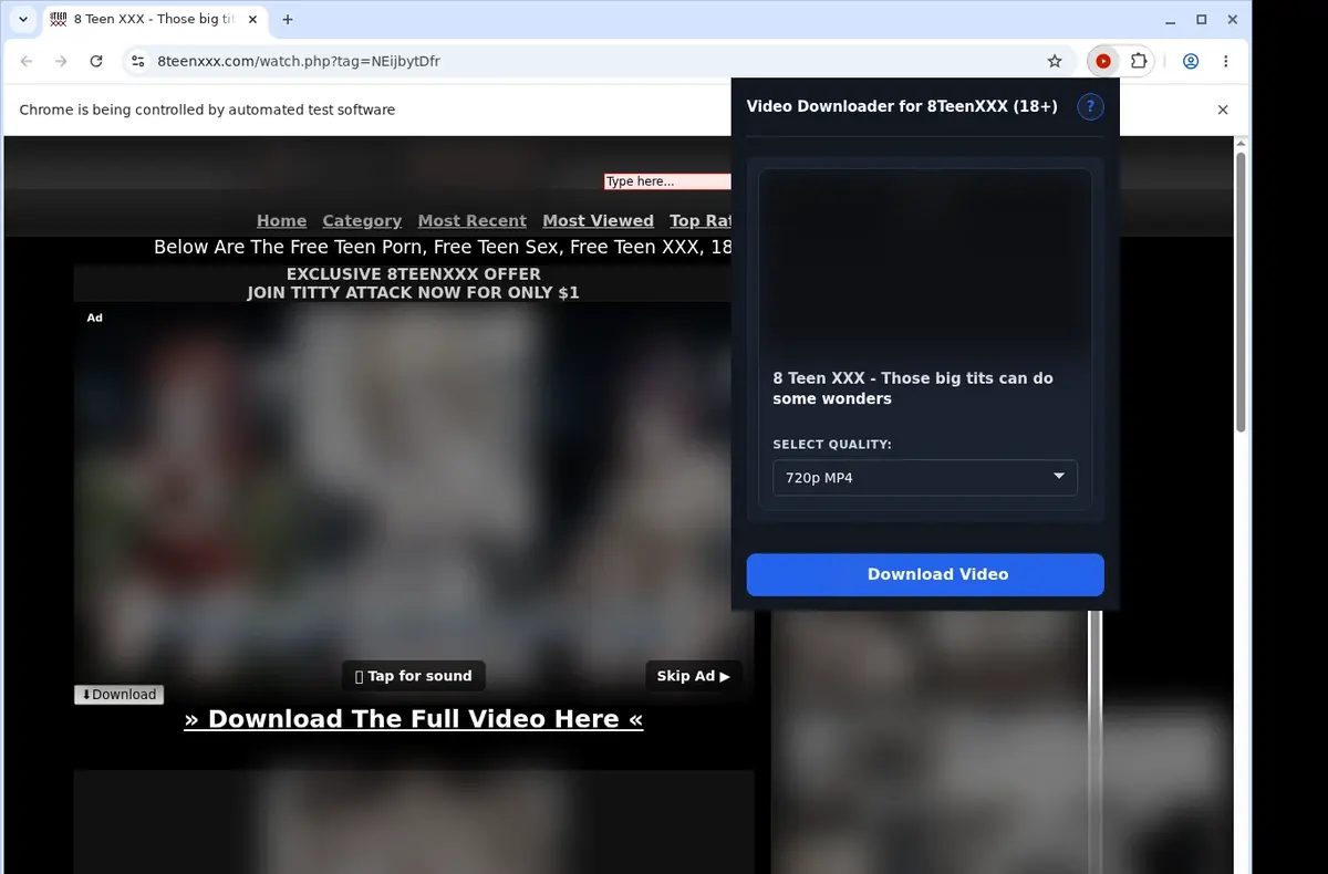 8TeenXXX Downloader showing detected media ready to download