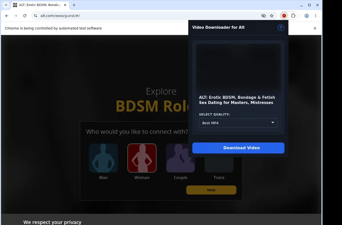 Alt Video Downloader showing detected media ready to download