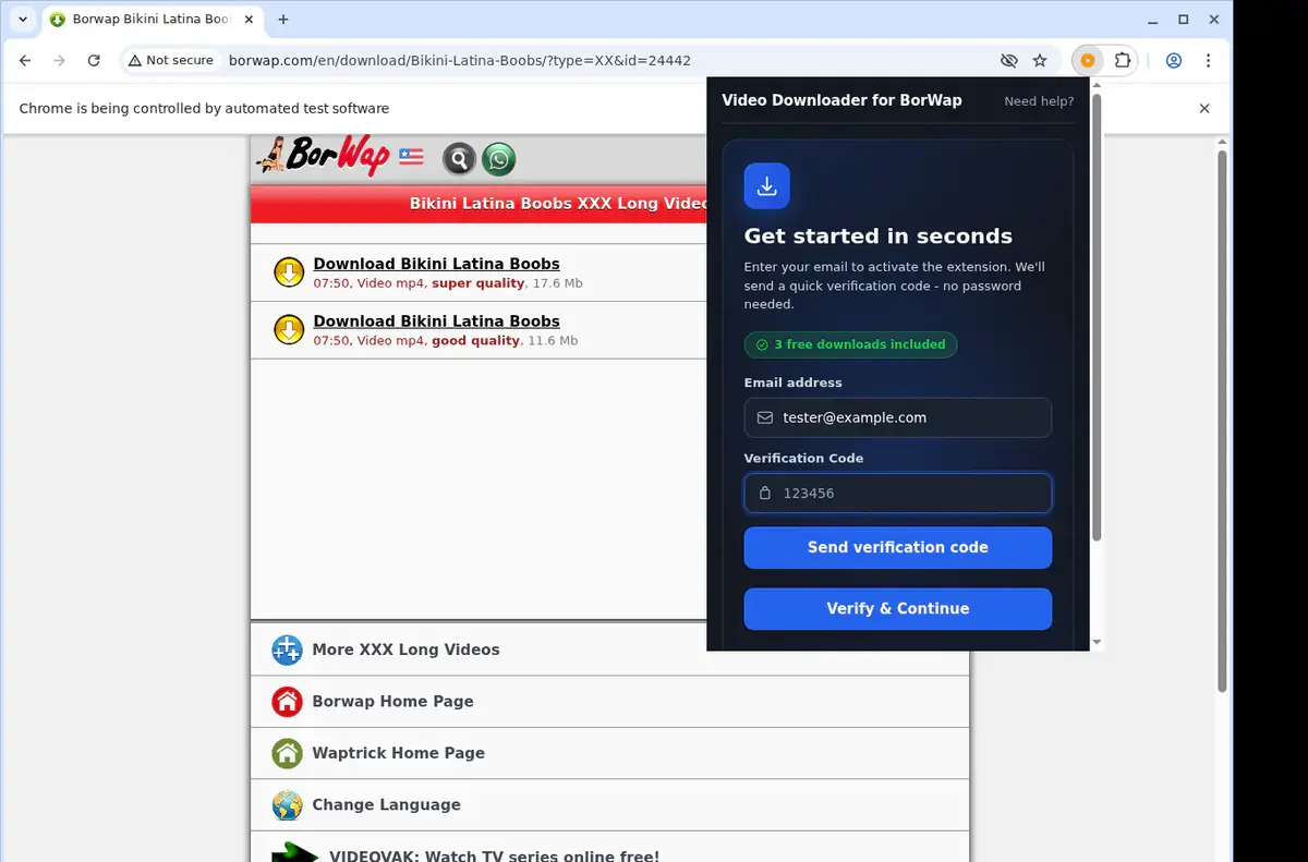 BorWap Downloader page open in the browser