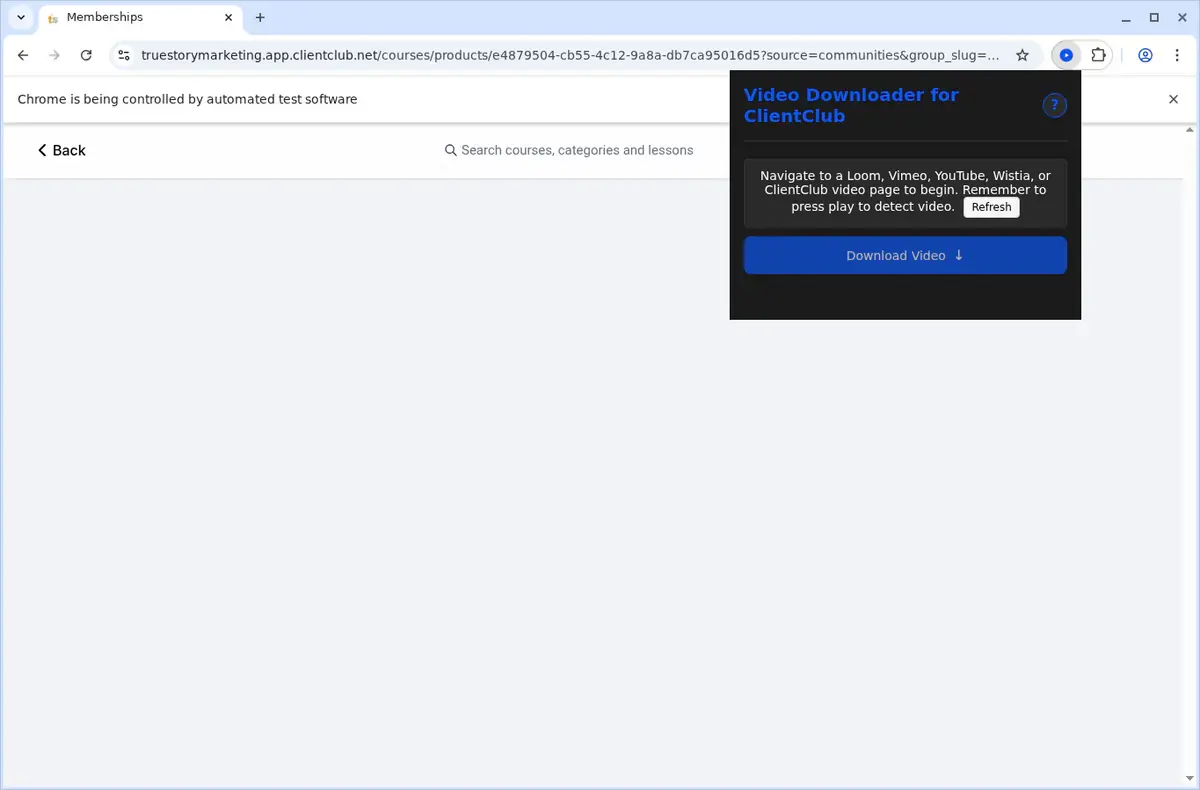 ClientClub Video Downloader showing detected media ready to download