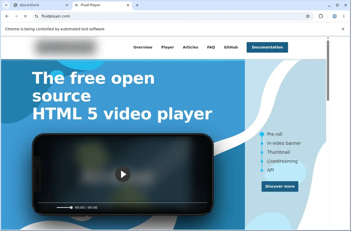 Fluid Player Downloader page open in the browser