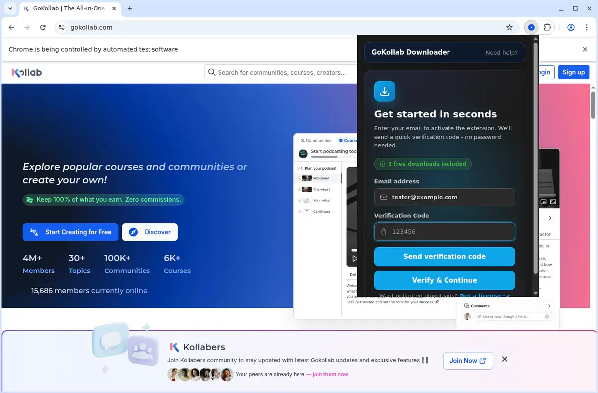 GoKollab Downloader showing detected media ready to download