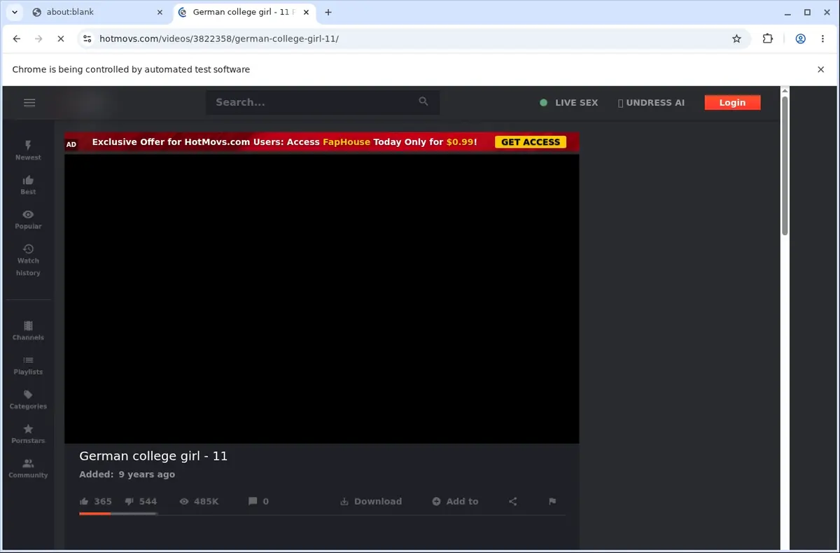 HotMovs Downloader page open in the browser