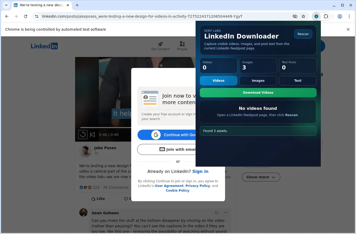 LinkedIn Downloader download progress panel