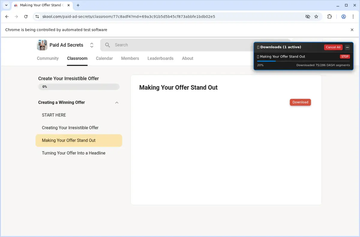 Skool Video Downloader saving the selected MP4 file