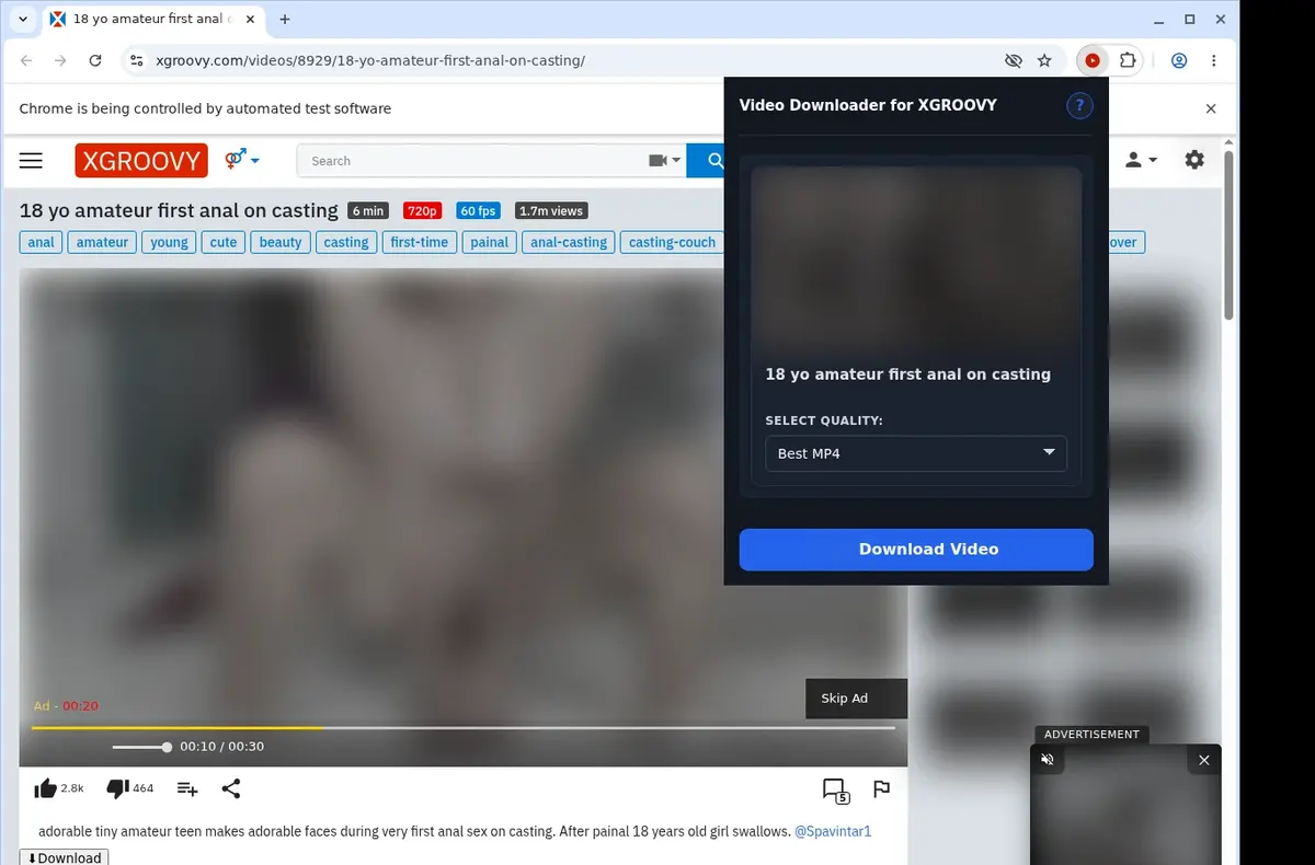 XGROOVY Downloader showing detected media ready to download