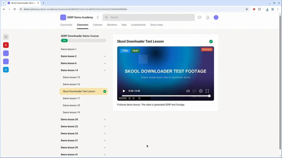 Skool Video Downloader showing the finished Skool MP4 download