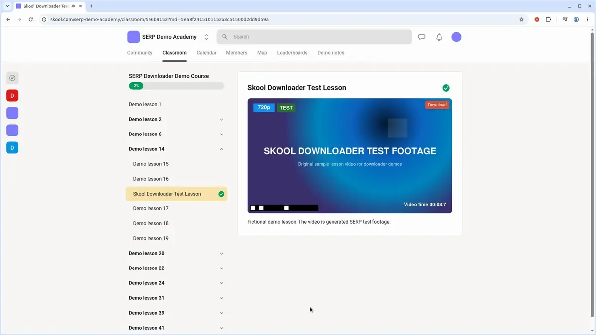 A Skool video playing on the page, ready to save with Skool Video Downloader