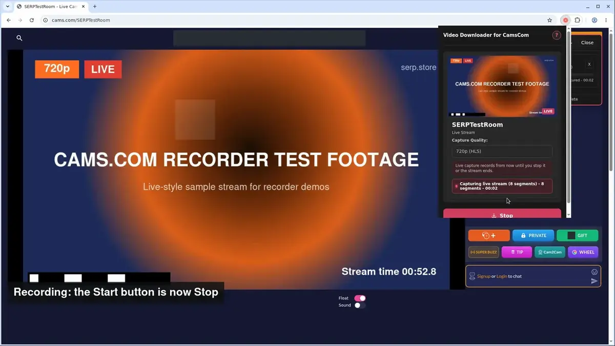 How to record a live Cams.com show with Downloader for CamsCom